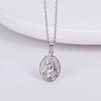 Золотые ожерелья с подвеской Девы Марии для мужчин и женщин, Ошейник Матери Марии из нержавеющей стали, Религиозные подарки, Ювелирные изделия